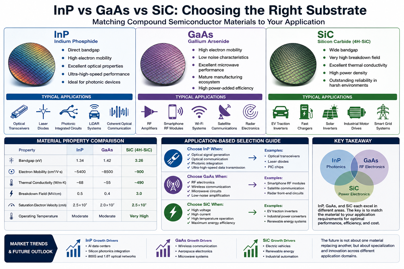 Jüngste Firmenblogs über InP vs GaAs vs SiC: How to Choose the Right Semiconductor Substrate?
